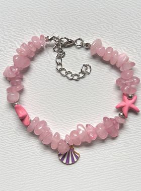 2025原创仿珍珠海星碎石手链天然石海螺贝壳男女手串儿童海边配饰