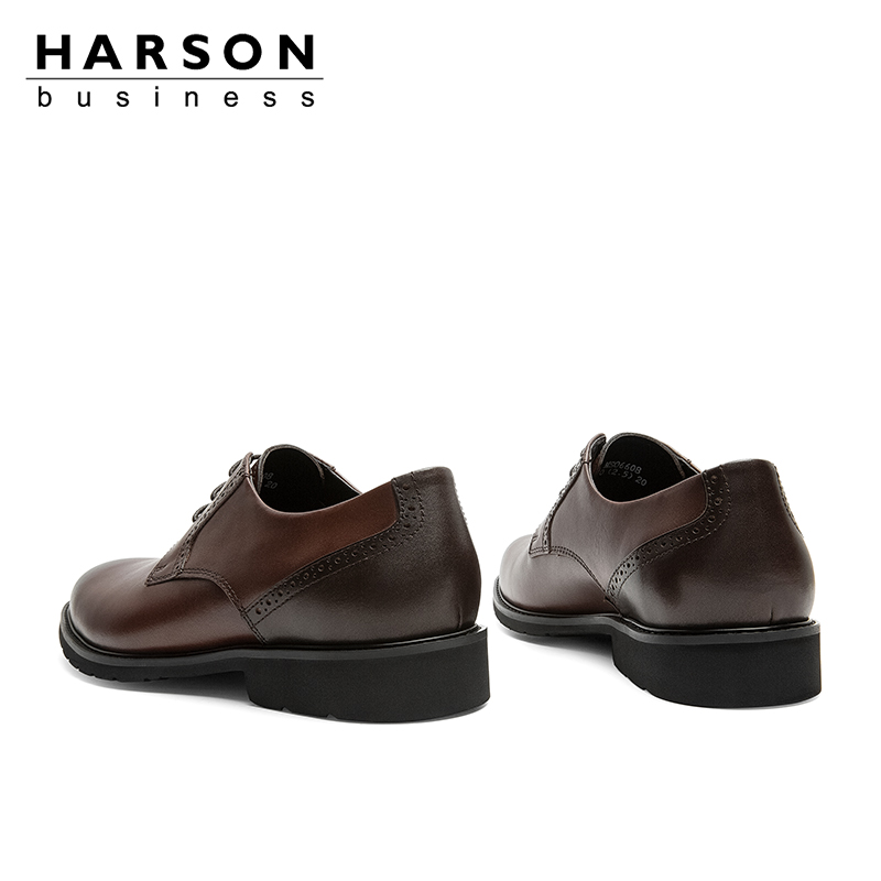 哈森男鞋官方旗舰店Harson/哈森商务正装皮鞋英伦德比鞋布洛克低帮系带皮鞋男MS066083