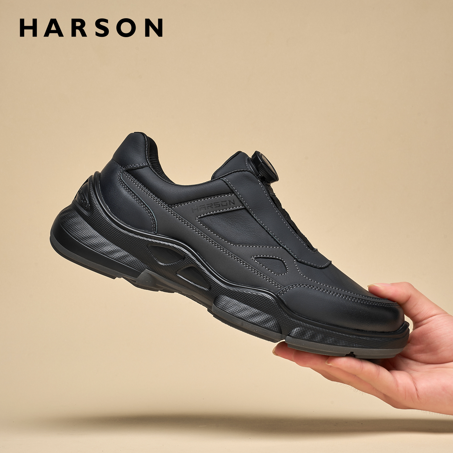 哈森男鞋宽脚新款户外休闲鞋男士真皮运动鞋男款商务休闲皮鞋软底 - 图1