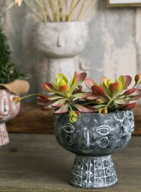 创意水泥花盆人脸抽象女孩花器客厅家居软装园艺摆件多肉盆栽