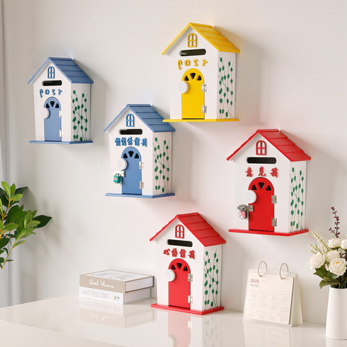田园风格家居摆设幼儿园信箱摄影道具木制邮箱意见箱小木屋装饰品 - 图1