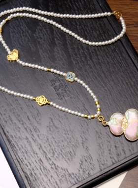 国风新中式配饰项链珍珠宋锦葫芦长款珍珠项链毛衣链女