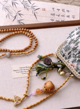 新中式国风檀木葫芦吊坠多宝长款斜挎包包链斜挎链背背链零钱包