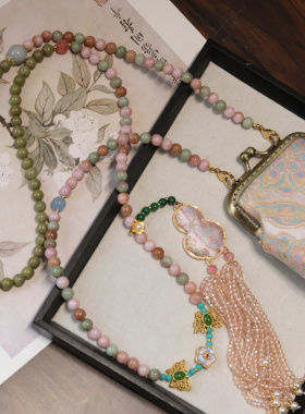 新中式国风长款斜挎包包链斜挎链背背链项链的复古纯手工气质配饰