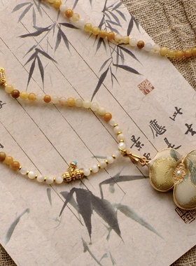 新中式旗袍配饰项链宋锦葫芦吊坠长款秋冬毛衣链