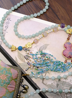 新中式国风复古绿玉项链葫芦流苏民族风轻奢百搭包包斜挎项链链