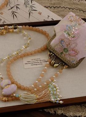 巨好搭新中式国风复古手工包丝绒珠花棉布搭扣零钱包斜挎链背链