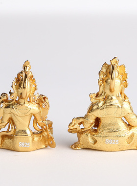 藏传黄财神绿度母项链吊坠