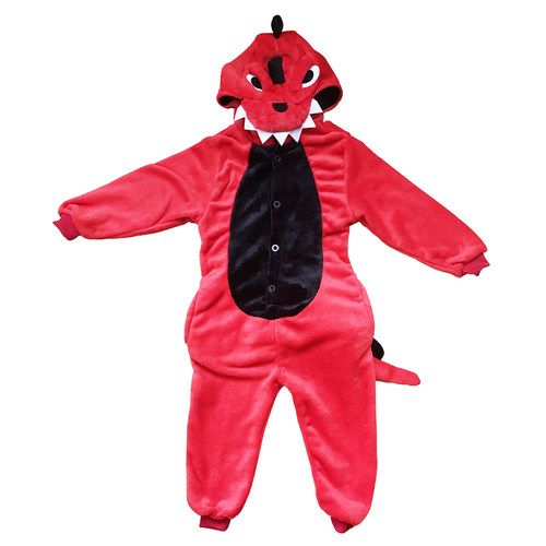 红恐龙儿童卡通动物连体睡衣套装 秋冬款如厕版男女孩宝宝家居服 - 图3