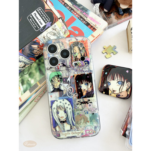 RUKAWAZxOliwa奥莉蛙联名原创天使学园复古适用于iPhone苹果17/promax/16/15精孔双层磁吸imd手机壳 - 图2