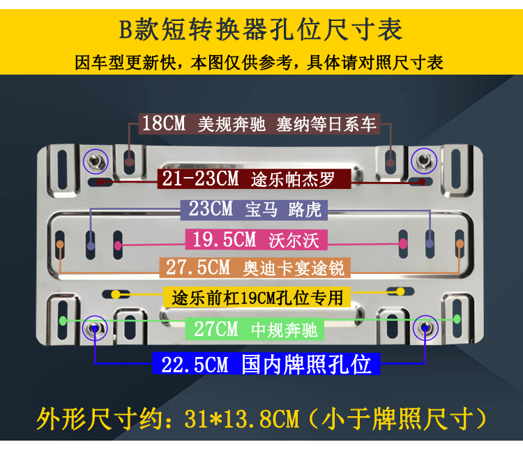 进口平行汽车牌照孔位转换器通用车牌不锈钢转换支架美规欧版日系 - 图0