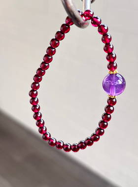 天然石榴石手链女紫水晶葡萄石白水晶简约百搭细款饰品送女友礼物