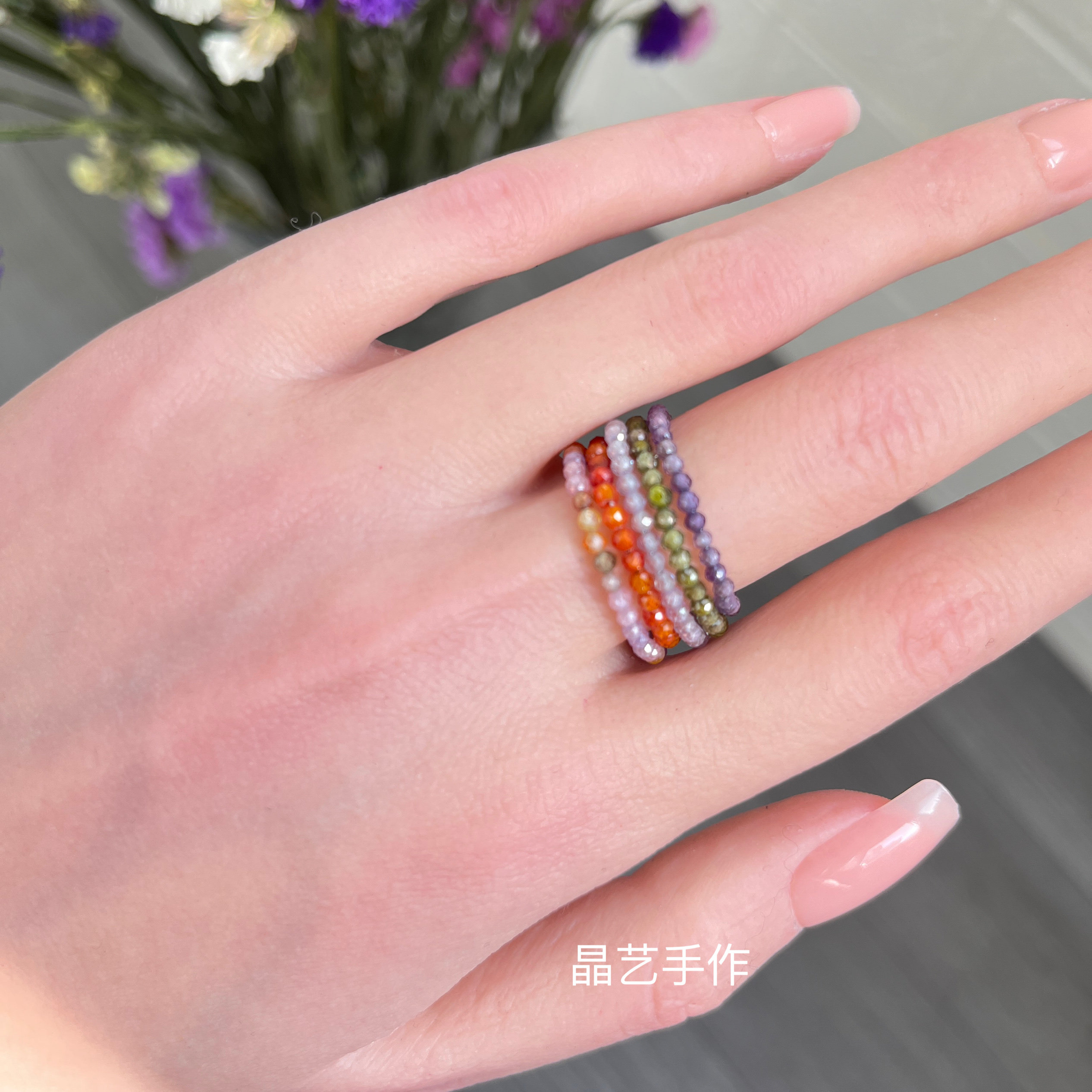 Ultra-fine natural crystal spinel garnet aquamarine black hair ring crystal couple ring citrine amethyst