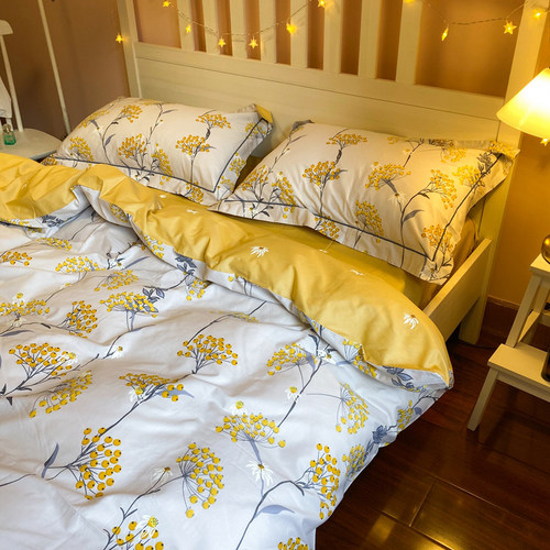 一叶知秋 轻美式铂金纯棉四件套 枇杷姜黄全棉精梳棉加大被套2m床 - 图2