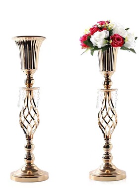 新款欧式金色麻花喇叭烛台铁艺高档电镀婚庆酒店主桌装饰布置道具