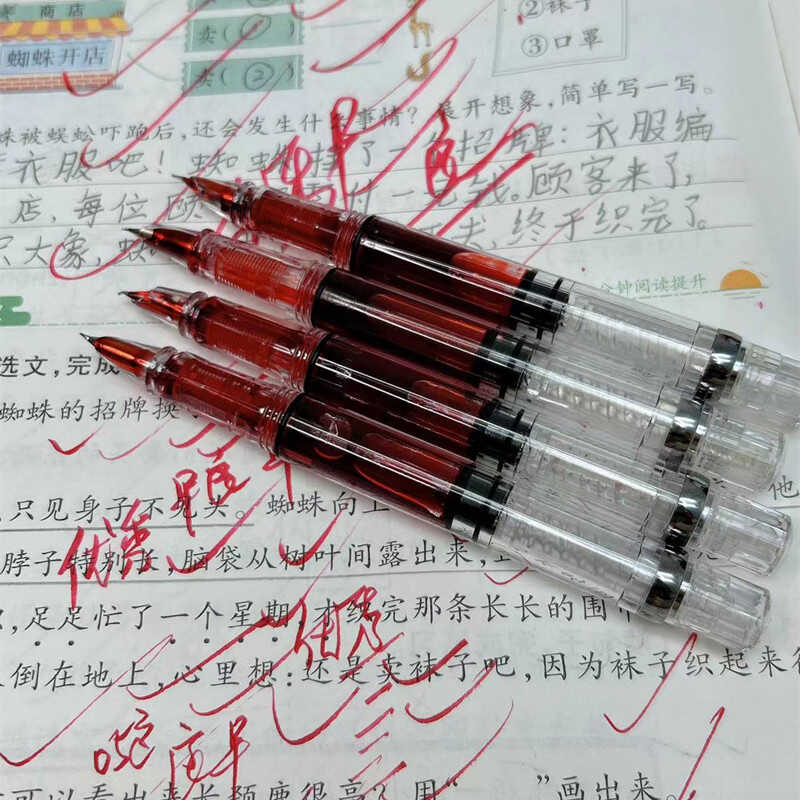 透明活塞吸墨硬笔书法练字弯尖美工钢笔教师批改作业书写红钢笔 - 图3