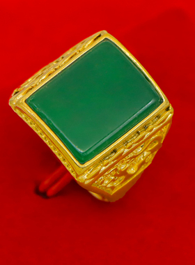 越南沙金戒指男镀金黄金色镶宝石