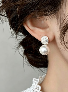 925银针高亮水钻珍珠耳钉女小众设计感耳饰2026新款爆款耳环轻奢