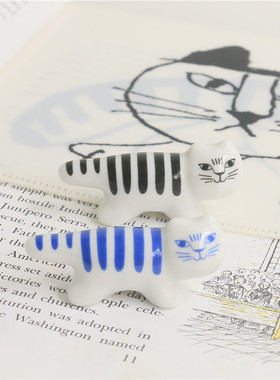 lisa条纹猫陶瓷摆件餐桌筷子架
