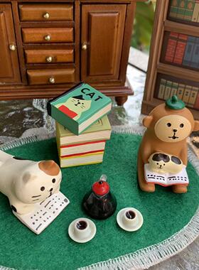 猫部杂货 猫咪小伙伴闲暇看书喝咖啡微场景公仔树脂摆件车载礼物