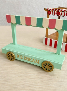 猫部杂货日式木质小吃摊冰淇淋雪糕车微缩场景道具迷你布景摆件