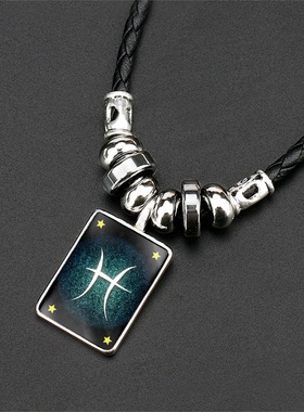 爆款 夜光男士黑曜石十二星座项链 春装搭配项链 生日礼物