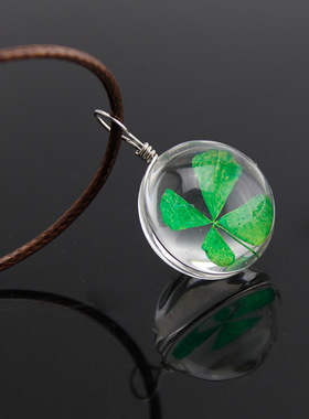 时尚 蒲公英吊坠时光宝石玻璃球填充干花wish项链森系