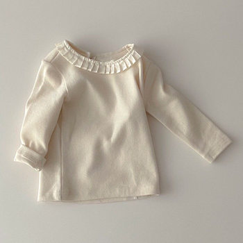 ins2024 ພາກຮຽນ spring and autumn Korean style baby cute pleated collar long-sleeved T-shirt baby girl sweet princess slim bottoming shirt