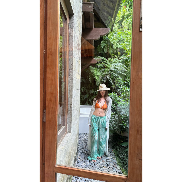 NanaByNana Matcha Mint Tencel ສີຂຽວ Striped Pants ແມ່ຍິງພາກຮຽນ spring ຊື່ກ້ວາງຂາບາດເຈັບແລະ Pants