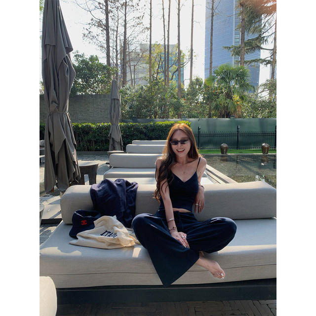 NanaByNana Leisurely Summer Lazy Relaxed Knitted Camisole Women's Summer High Waist Trousers Set two-piece