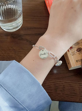 日韩风做旧纯银桃心方牌手链包邮