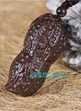 黑檀木实木雕刻坠子手把件项链皮黑木民族风棉麻配饰毛衣链