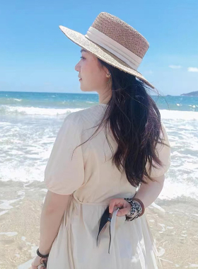 平沿帽子女夏海边平顶草帽