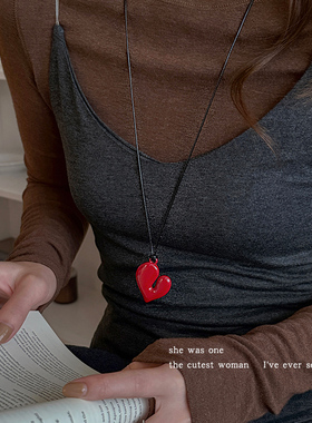 韩国fever博主同款爱心吊坠项链长款毛衣链女配饰锁骨链颈链首饰