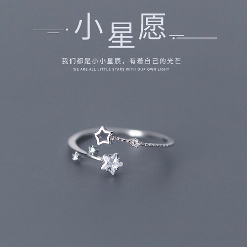 ins流星月微镶莫桑石925纯银包金开口戒指环可调节日系轻奢钻戒 - 图0