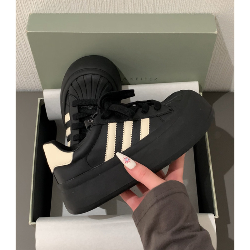 香港厚底德训鞋女2025春秋新款百搭贝壳鞋运动增高休闲圆头小黑鞋,淘宝优惠券,粉丝福利购,淘宝优惠卷