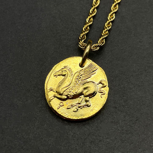 希腊神话金币项链智慧女神雅典娜飞马帕伽索斯镀金古币吊坠水瓶座 - 图0