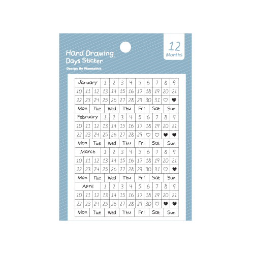 韩国wannathis12个月月历日期数字星期贴纸透明手帐药盒标记贴画 - 图3