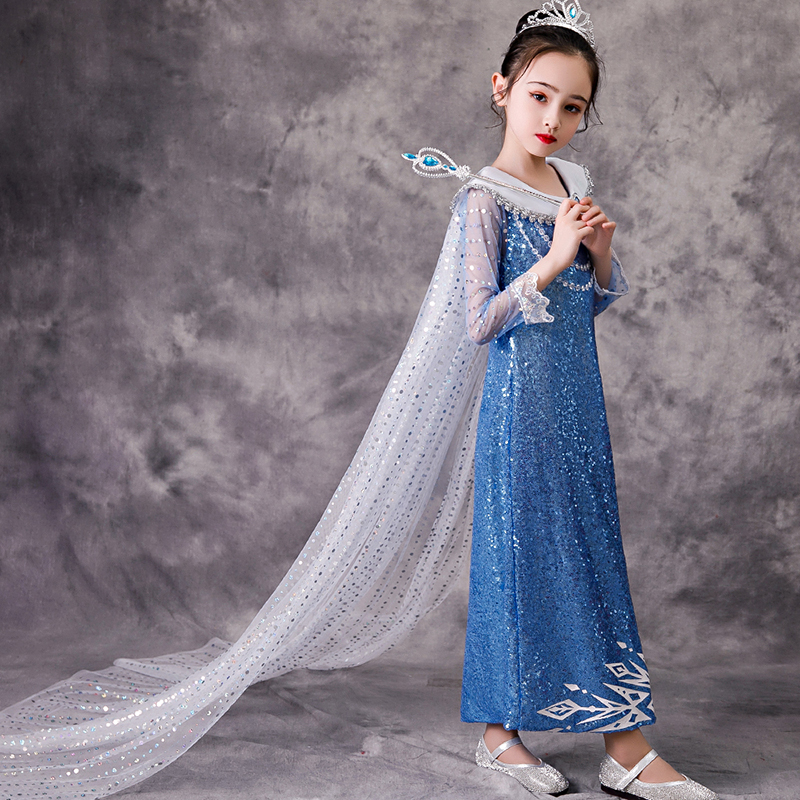 Elsa2022冰雪奇缘2新款爱莎公主裙女童连衣裙儿童爱沙艾莎礼服裙-图0