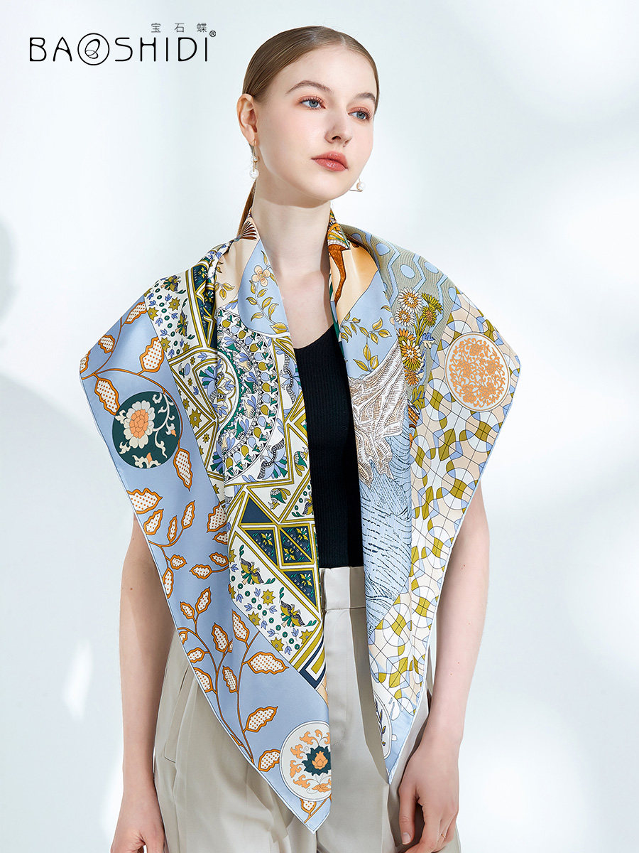 宝石蝶双面女大方巾桑蚕丝礼盒包装 宝石蝶服饰围巾/丝巾/披肩