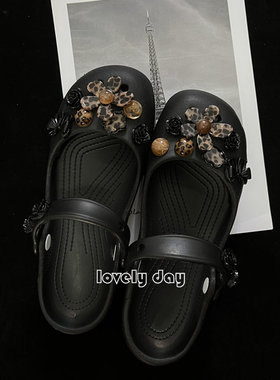 Crocs卡骆驰经典芭蕾洞洞鞋凉鞋配饰高级感豹纹鞋花鞋扣女生聚会