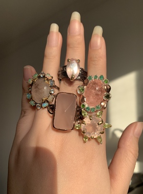 欧美进口粉晶芙蓉石925银戒指女