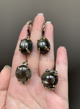 天然黑棕色蓝宝石925银戒指