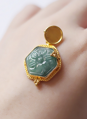 天然雕刻雕花祖母绿925银吊坠