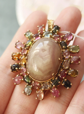 碧玺彩色蓝宝石银胸针吊坠两用款