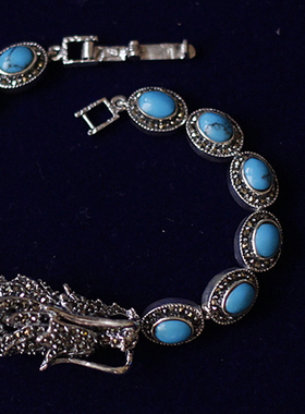 中古董感天然松石黄铁矿飞龙手链