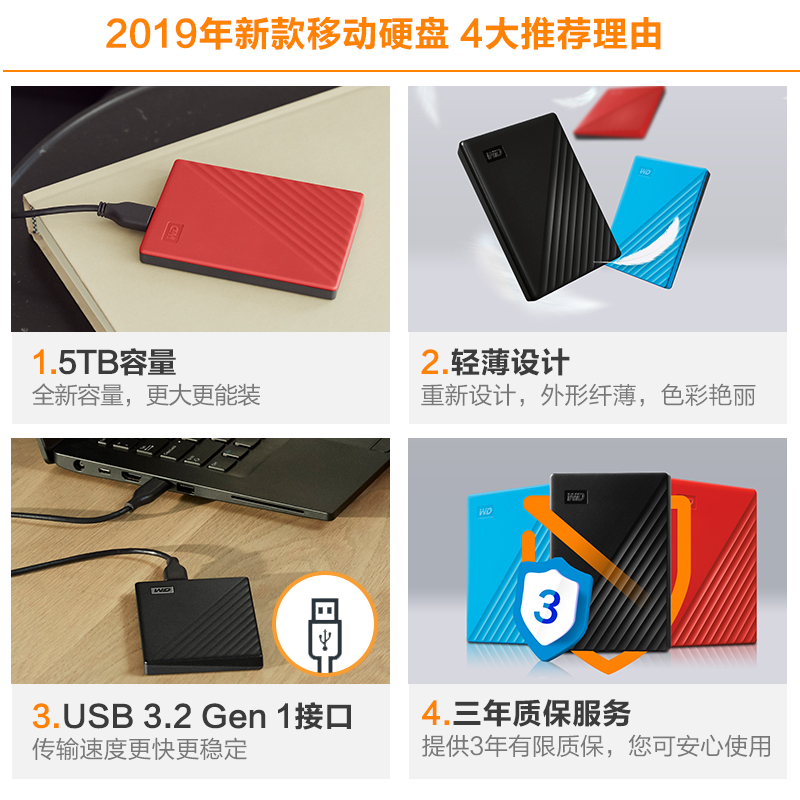 WD西部数据移动硬盘1tb/2tb/4tb/5tb随行版/元素游戏兼容苹果mac-图3