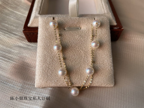 18k金淡水白透粉珍珠手链天然珍珠满天星双层正品多层缠绕女au750 - 图3