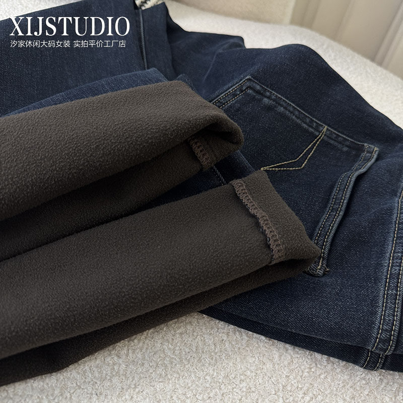 汐家女裤 秋冬复古蓝高腰阔腿裤大码弹力韩版宽松裤子牛仔裤,淘宝优惠券,粉丝福利购,淘宝优惠卷