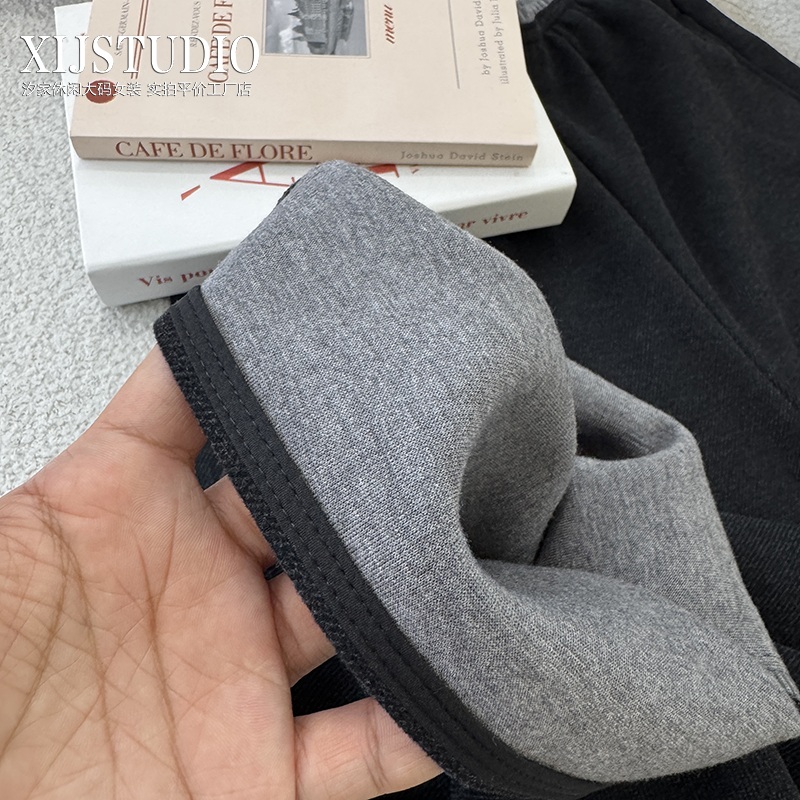 汐家女裤 秋冬新款松紧高腰毛呢窄版弯刀裤大码遮肉显高休闲长裤